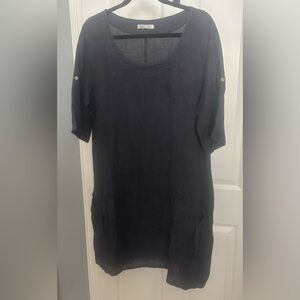 Made In Italy 100% Linen Charcoal Gray dress One Size Midi